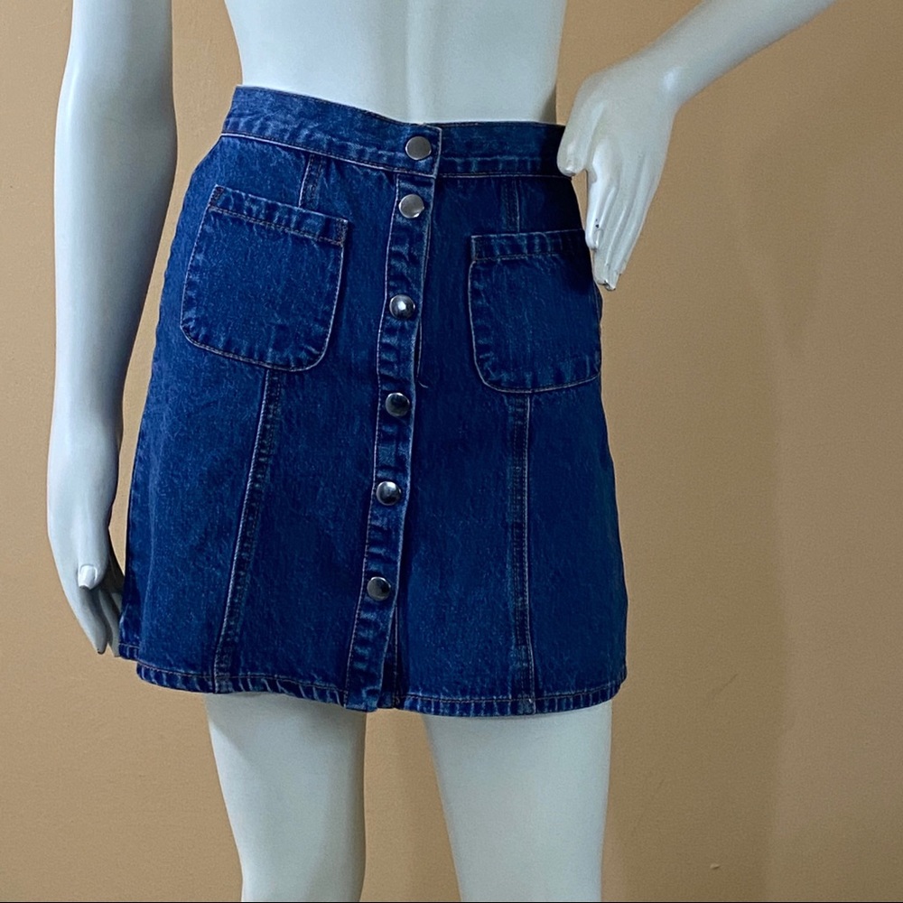 UO BDG Snap Press Stud Button Blue Denim Skirt Sz XS